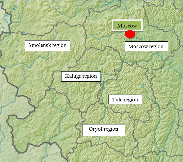 Figure 1: Administrative areas located in the north-western part of the Oka basin.
