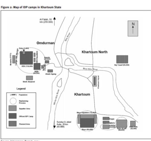 Figure 4: Map of the internal displace people (IDP) in Khartoum State.