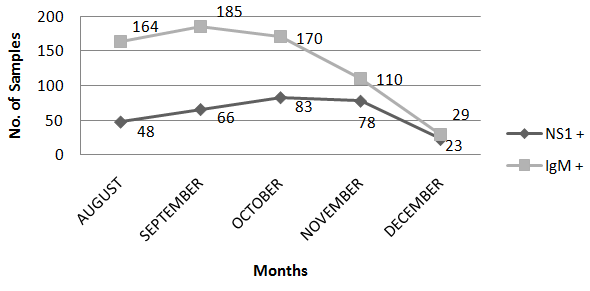 Figure 3: Month wise distribution of ELISA positive serum samples (n= 956).