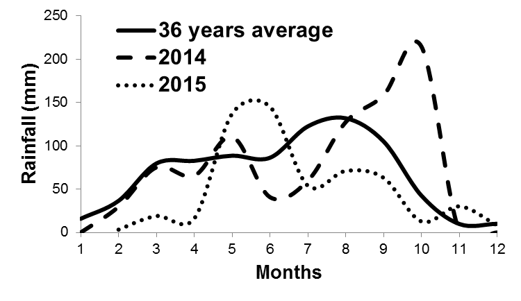Figure 1: Monthly rainfall in Kulumsa station in the southeastern highlands of Ethiopia.