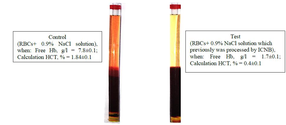 Figure 6: Visual assessment hemolysis of erythrocytes in various aspects of exposure at the stage VI.