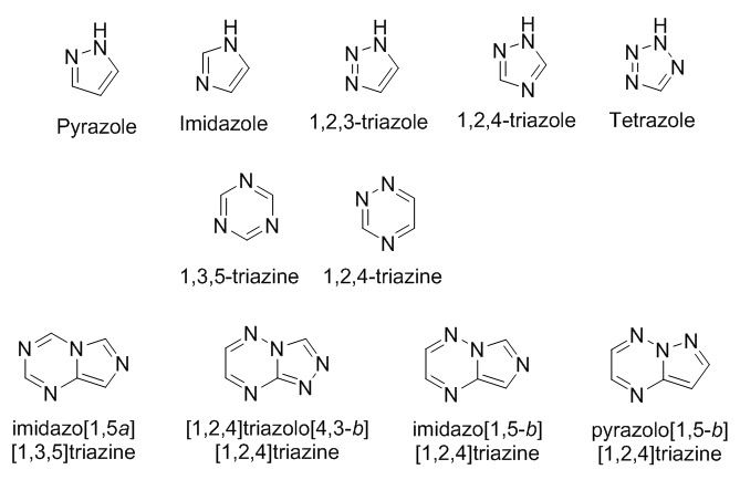 Figure 1: Different 5- and 6-membered and fused systems of nitrogen rich heterocycles.