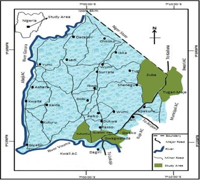 Figure 1: Map of Gwagwalada Area Council, FCT, Nigeria showing study site. Source: GIS Lab. Uniabuja, 2017 Omotoso O and Akanbi OA. Water Vendor and Domestic Water Needs in Peri- Urban: A Case of Gwagwalada Town, Gwagwalada Area Council Federal Capital Territory (Fct), Nigeria. J Ecol & Nat Resour 2018, 2(6): 000149.