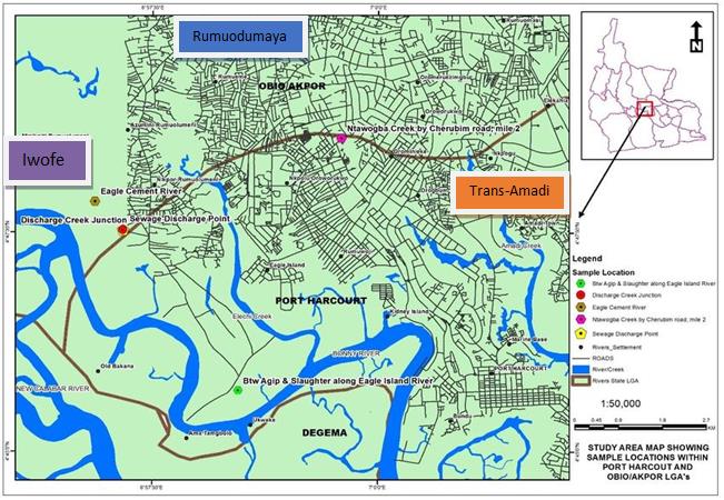 Figure 1: Map of Port Harcourt Metropolis showing the sampling points.