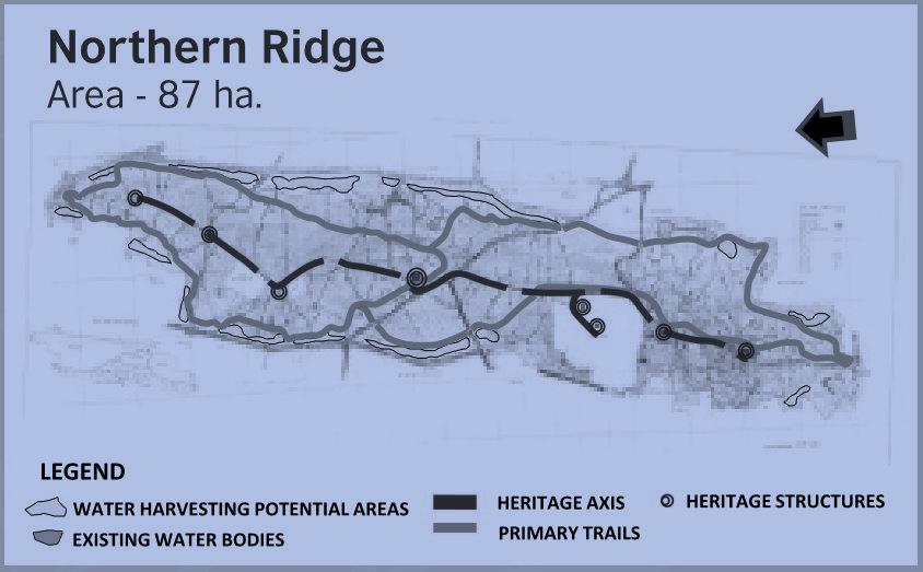 Figure 3: Map of Kamala Nehru Ridge Park- proposed Biodiversity Park. (Source: https://dda.org.in/greens/biodiv/NEW/AD(05-12-12).pdf) (Map not to scale)