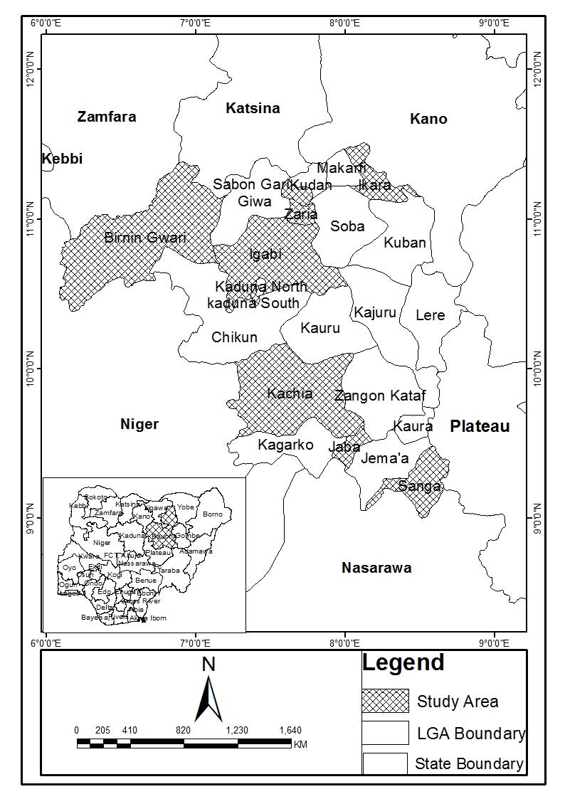 Figure 1: Map of Kaduna State showing the Study Areas.