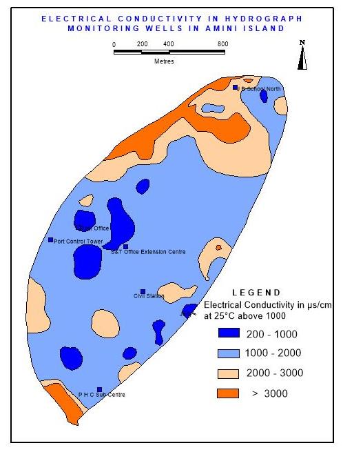 Figure 5: Distribution of Electrical conductivity in Amini Island.