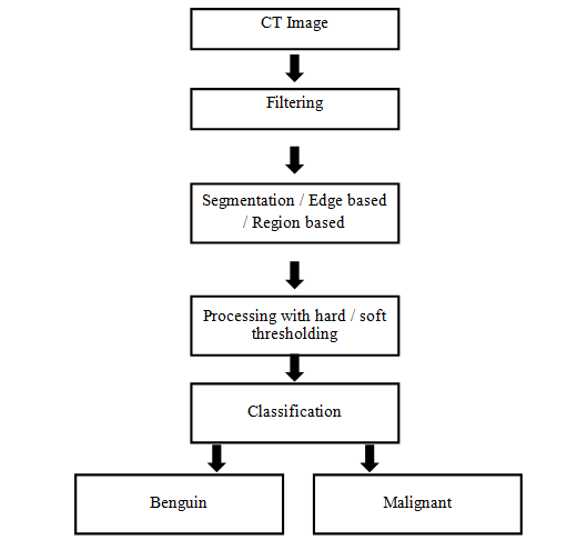 Figure 1: The speciality of this work is that we have tried to obtain the optimum results by making use of the best methods used in each and every step. As an example for filtering we used fuzzy filters and wavelet filters and for segmentation fuzzy thresholding and wavelet thresholding are employed.
