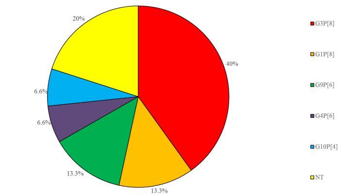 Figure 3: Rates of identification of RVA G-P combination detected in raw sewage, treated sewage, and sewage sludge from Egypt