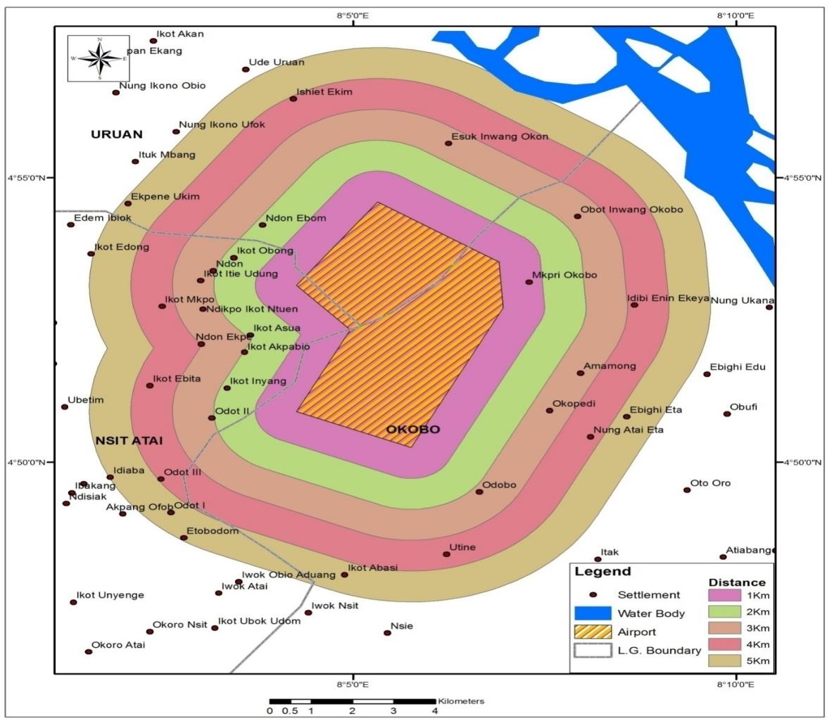 Figure 2: Buffer Map of Communities 5km from the Airport