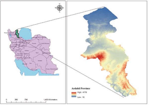 Figure 1: Study area in Ardabil province, Iran 2017.