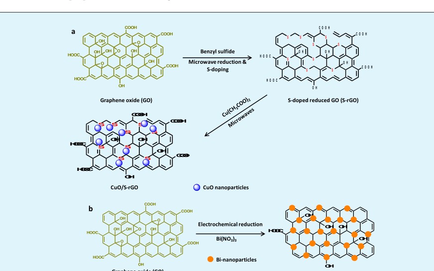 Figure 4: ** Polymer grafted MWCNTs. Schemes represents the grafting of polyethyleneimine (a) through electrostatic interaction and poly (acrylic acid) (b) via non-covalent interactions. The respective polymer nanocomposites were used for the selective detection bisphenol A and dopamine and, uric acid.