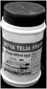 Figure 2: Herbal medicine “Mitha Telia” container. It’s active ingredient is aconitine.