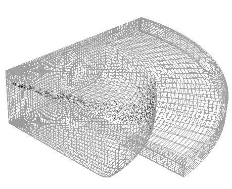 Figure 3: The computation used a 90 degree sector mesh (the diesel injector has four Nozzle holes) with 25 nodes in the radial direction, 20 nodes in the azimuthally direction and 5 nodes in the squish region at top dead center. Having the ground of the bowl meshed with two continuous layers, one can calculate the heat transfer through the piston wall, precisely. The final mesh is composed of a hexahedral dominated mesh. Number of cells in the mesh was about 64,000 and 36,000 at BDC and TDC, respectively. The present resolution was found to achieve adequately grid independent results.