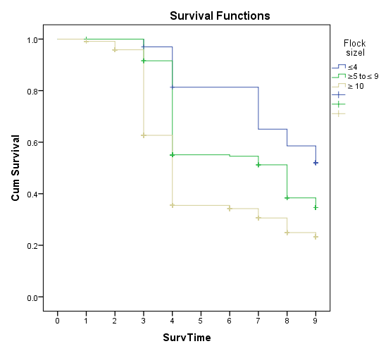 Figure 1: Survival function of ND in village chicken flock size.