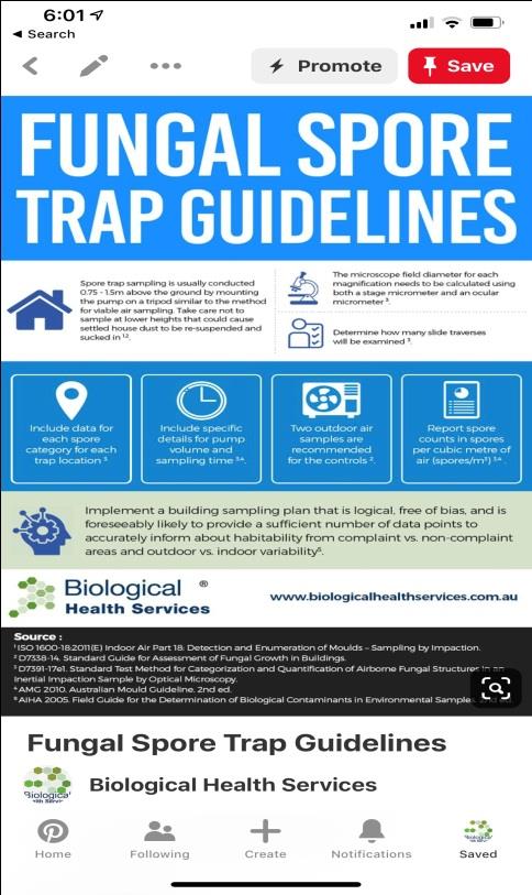 Figure 2: Info graphic showing consensus published information for using spore traps to collect reliable information when sampling accessed from the Pinterest app within a mobile browser.