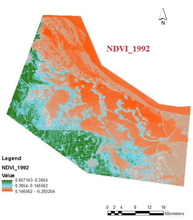 Figure 4: NDVI of the study area in 1992 and 2019.