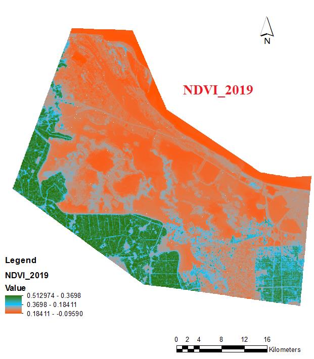 Figure 5: NDWI of the study area in 1992 and 2019.