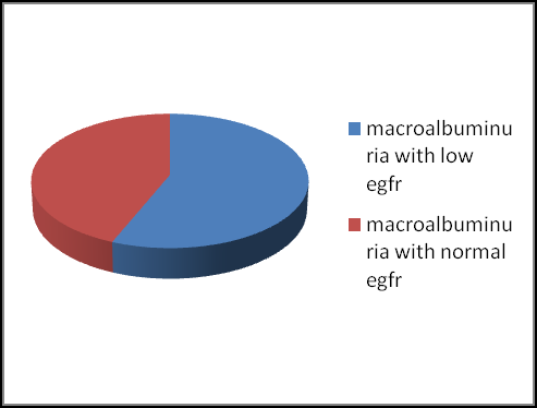 Figure 4: Mean age of presentation in non DKD patients was 49.8 years, average duration of diabetes 7.9 years, mean BMI 26.1 kg/m2, mean HbA1c 8.9%, mean ACR 15.69 microgm/mg. Mean lipid values were-HDL C- 48.4mg/dl, LDLC- 113.2 mg/dl, TG-165.7 mg/dl (Table 1). Mean age of presentation in DKD patients was 50.8 years, average duration of diabetes 9.8 years, mean BMI 27.5 kg/m2, mean HbA1c 8.0%, mean ACR 491 microgm/mg. Mean lipid values were-HDL C- 44.7 mg/dl, LDLC- 129 mg/dl, TG-197 mg/dl (Table 1).