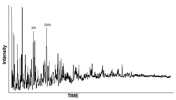 Figure 6: Gas chromatogram of aromatic hydrocarbon fraction from D1-NC174 sample hydrouspyrolysis.