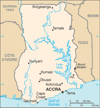 Figure 1: Map of Ghana showing the study area.