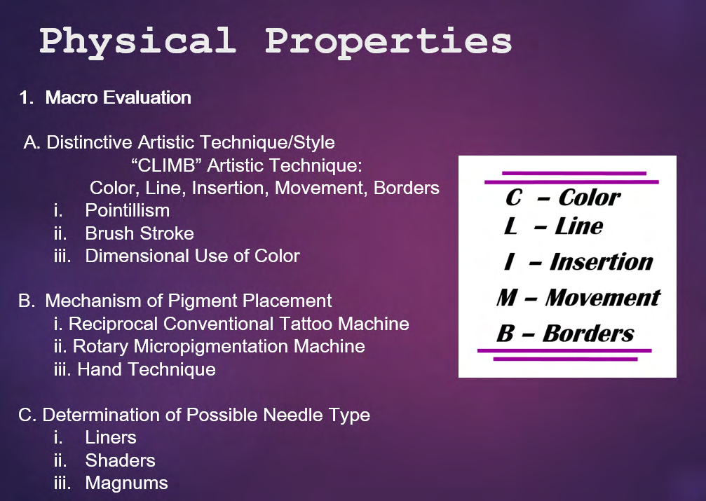 Figure 8: Macro evaluation protocol of micropigmentation physical properties using the CLIMB analysis.