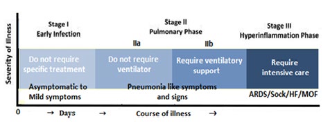 Figure 1: The spectrum and clinical stages of Covid-19.