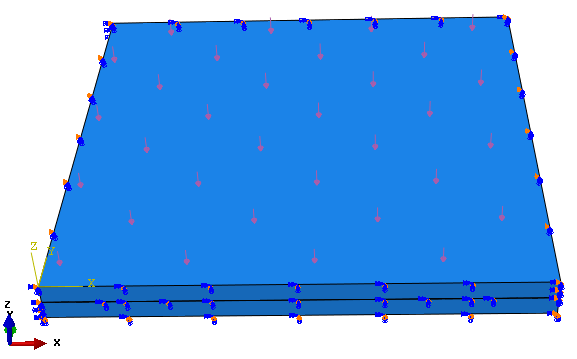 Figure 1: Finite element model of contact between rock plate and proppant column in HiWay fracturing.