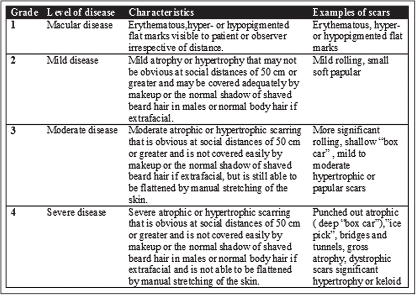 Figure 2: Goodman and Baron qualitative global scarring grading system.