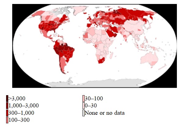 Figure 1: Confirmed cases per 100,000 population as of 15 July 2020 Source: WHO Dashboard. 16th July 2020.