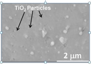 Figure 3: SEM of nTiO2 particles embedded within the SR membrane.