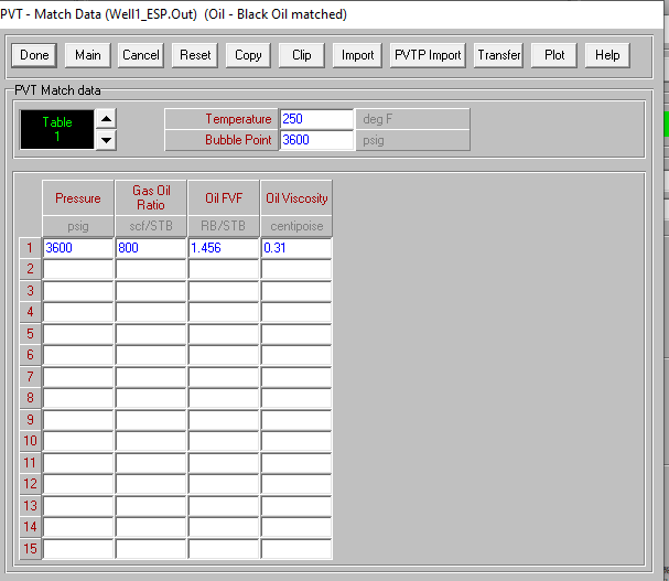 Figure 4: Matching parameters for fluid properties.
