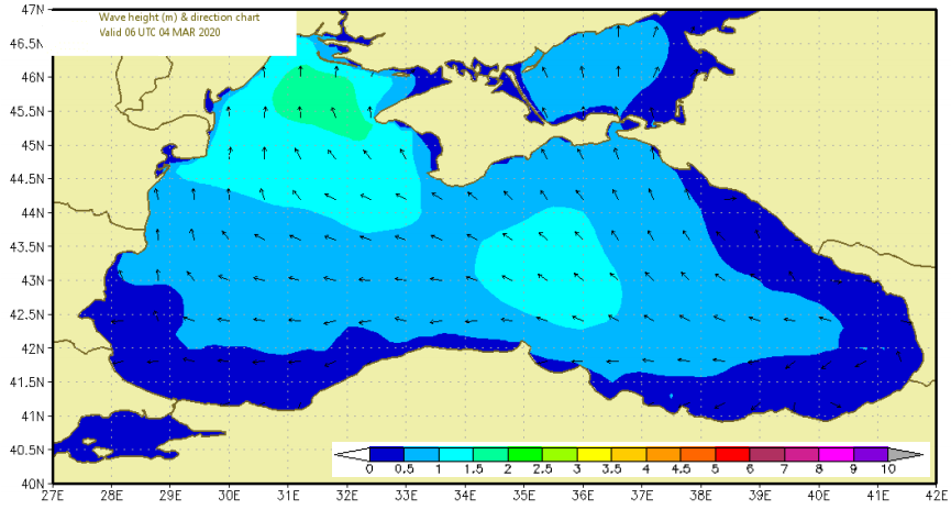 Figure 8: Wave height and direction maps on 4, 5 and 6 March 2020.