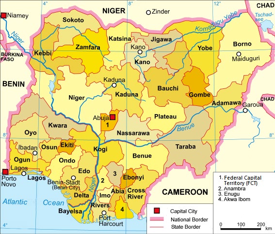 Figure 1: Map of Nigeria showing its 36 states and the federal capital territory.