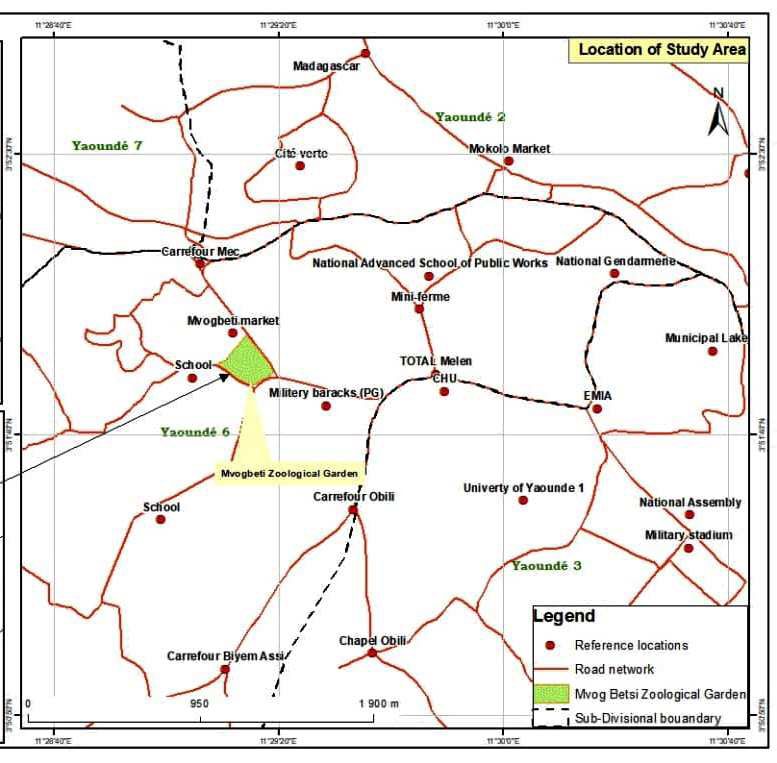 Figure 1: Map of Yaounde showing Mvog-betsi Zoo-Botanical Garden.
