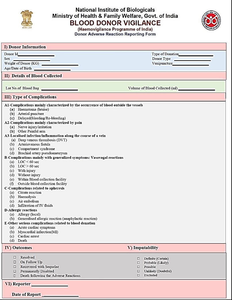 Figure 2: Blood Donor Adverse Reaction Reporting Form.