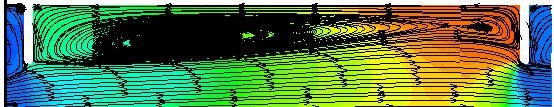 Figure 4: Streamlines for a pipe with turbulators with a cross-section in the form of a rib and a square cross-section at Re = 105; d/D = 0.94; t/D = 0.50 for air.