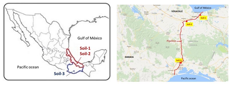 Figure 1: Map of location where soil samples were obtained: Soil-1/Soil-2 from Veracruz State, Soil-3 from Oaxaca State.
