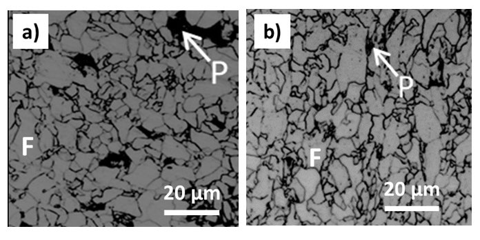 Figure 6: Microstructure of API X52 and X60 steels obtained by optical microscopy.