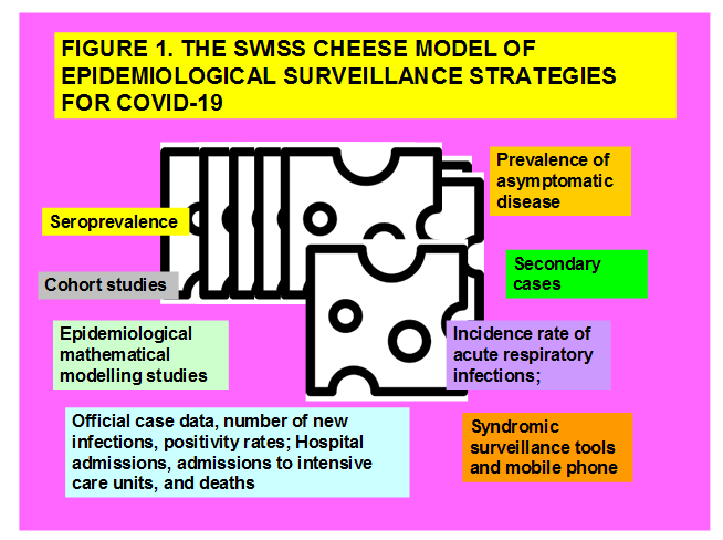 Figure 1: The Swiss cheese Model of Epidemiological Surveillance Strategies for Covid-19.