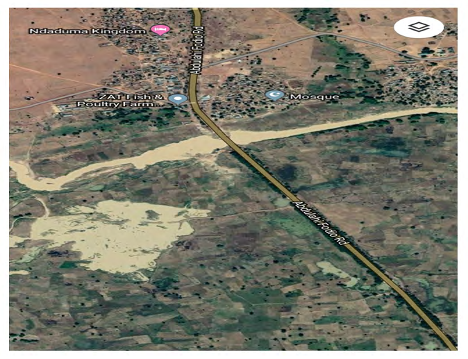 Figure 2: Sattelite Map of River Rima in Sokoto along University road.