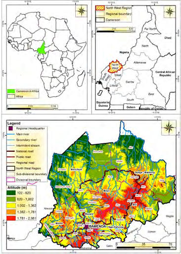 Figure 1: Location of the Bamenda Highlands of Cameroon.
