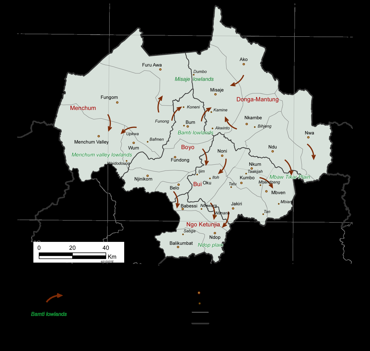 Figure 18: Cattle movement during transhumance in the Bamenda Highlands. Source: Fieldwork 2015 The periodicity of land use activities looks well map out according to the seasonal rhythm but there is no clear delimitation for transhumance as well as climatic variations that cause distortion in the agricultural calendar either hastening or delaying periodic activities. An important aspect is finding the right balance between pasture regeneration and grazing. Delegates from the ministry of Agriculture and Rural Development and that of Livestock, Fisheries and animal Husbandry have concerted over the years and the consensus arrived at has been that two weeks after the arrival of rainfall, pastoralist should move cattle back to rainy season grazing grounds. This corresponds to the time most crops are germinating after planting to avoid conflicts with farmers.