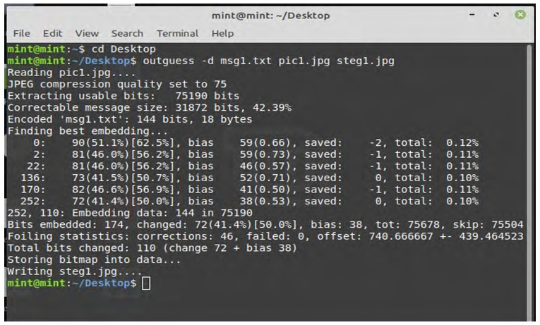 Figure 3: outguess embeds a message in an image in a matter of seconds.