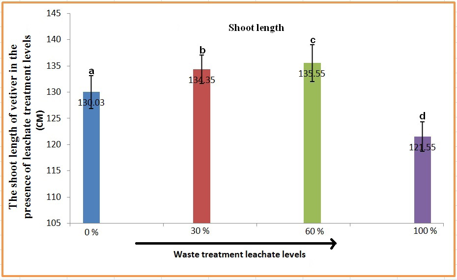 Figure 11: Morphological changes of vetiver shoots against leachate treatment levels.