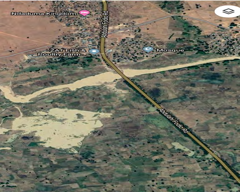 Figure 2: Sattelite Map of River Rima in Sokoto along University road.