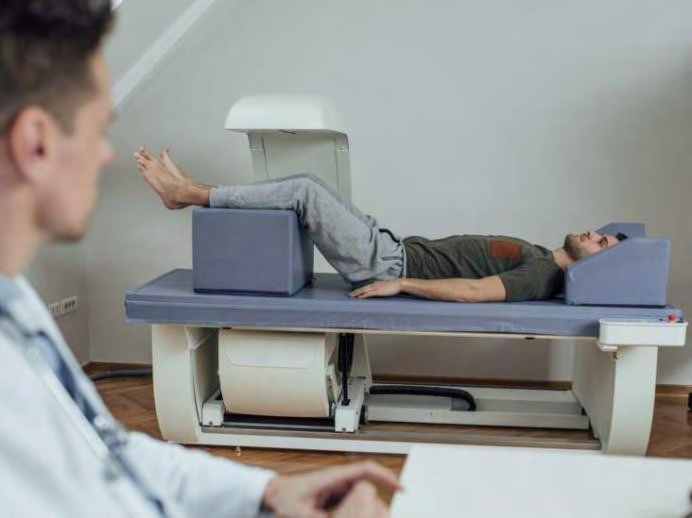 Figure 4: Shows the image of a dual energy X-ray absorptiometry scan in which a patient bone mineral density at femur is being assessed.