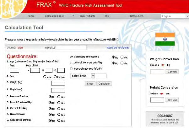 Figure 5: The image shows the web-based FRAX tool.