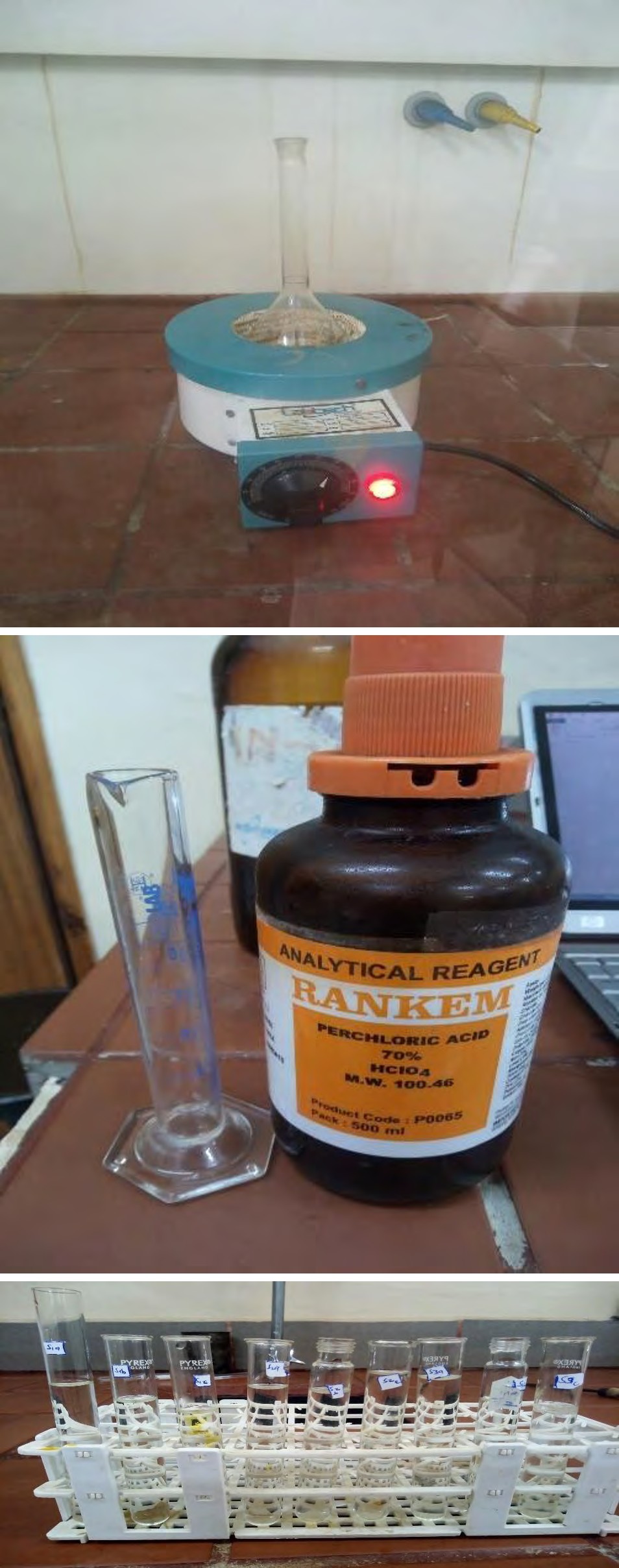 Figure 4: Wet digestion of the samples (Photos taken by Fredrick O. Odhiambo at UEAB chemistry lab) Table 4. Recommended wavelengths and flame gases [23].