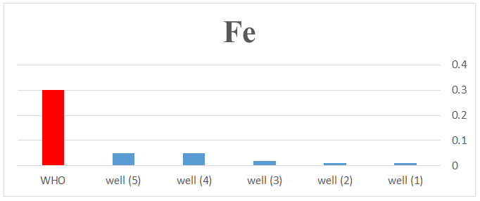 Figure 10: Iron concentration in well samples compared with international standard recorded during the study period.